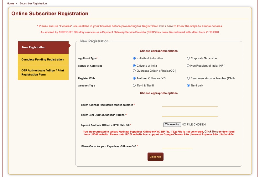Online subscriber Registration