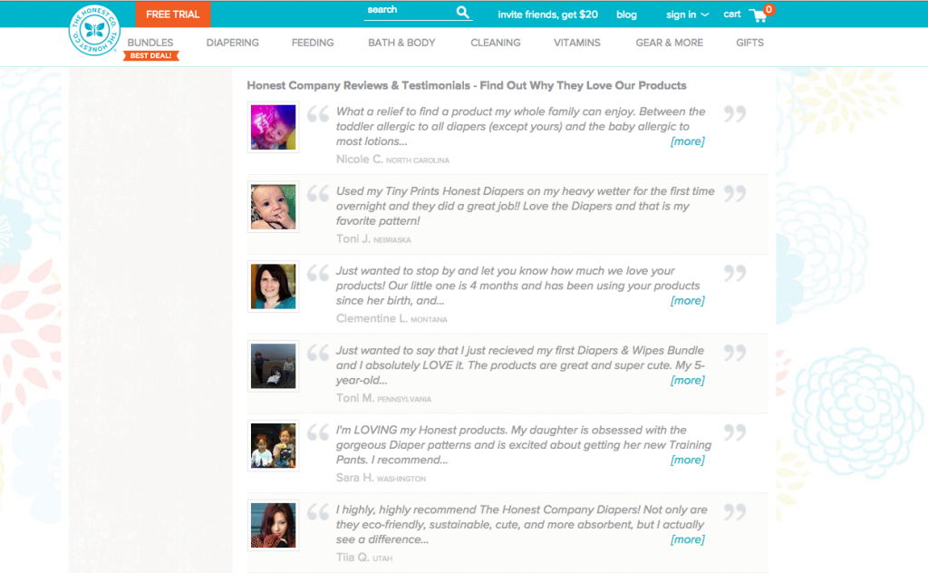 The Honest Company Customer Testimonials Example