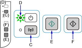 hình: Nhấn giữ nút Wi-Fi và đèn BẬT nhấp nháy; nhấn nút Màu, rồi nhấn nút Đen