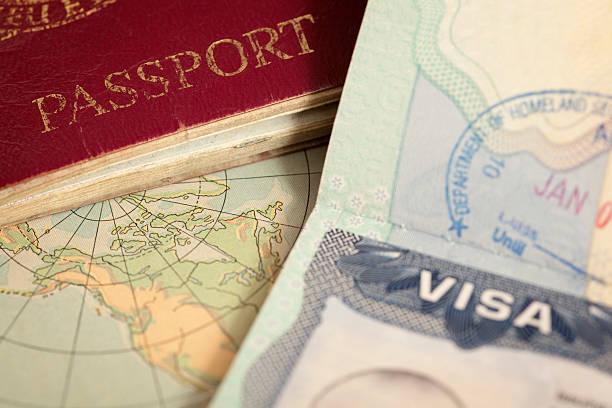 travel background "US visa, vintage map and passport background" migration to Europe stock pictures, royalty-free photos & images