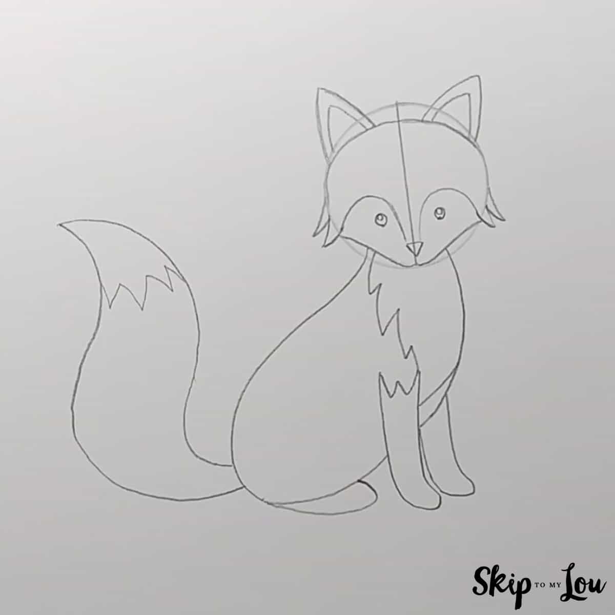 How to Draw a Fox- Skip to my Lou Tutorial - Step 6 - Add bushy tail and fur patterns.