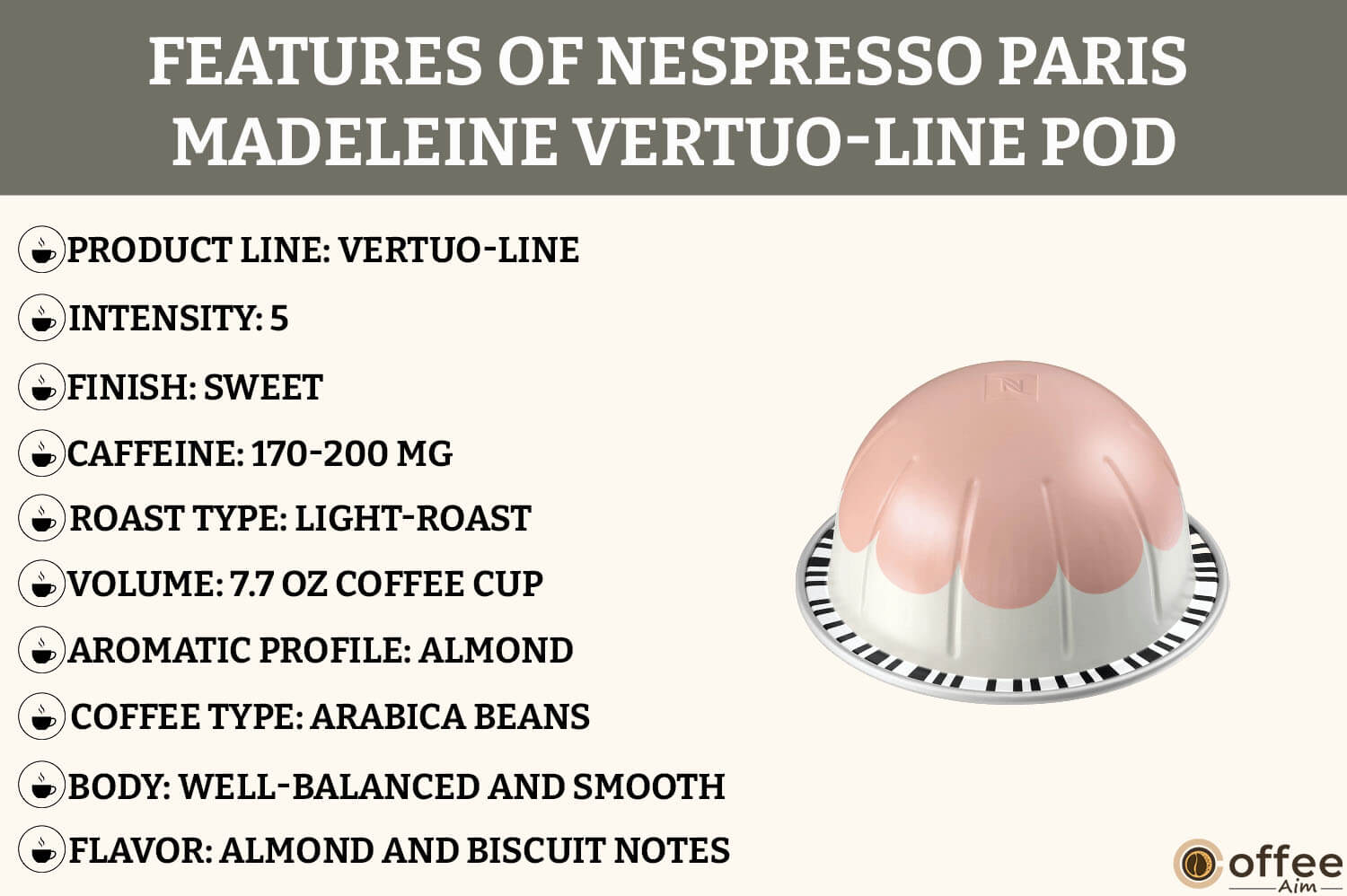 "Explore Parisian delight with Nespresso's Vertuo Pod – Paris Madeleine. Aromatic, balanced, and rich, a true coffee journey."