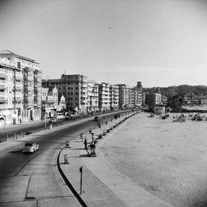 An old, black and white photograph of Marine Drive
