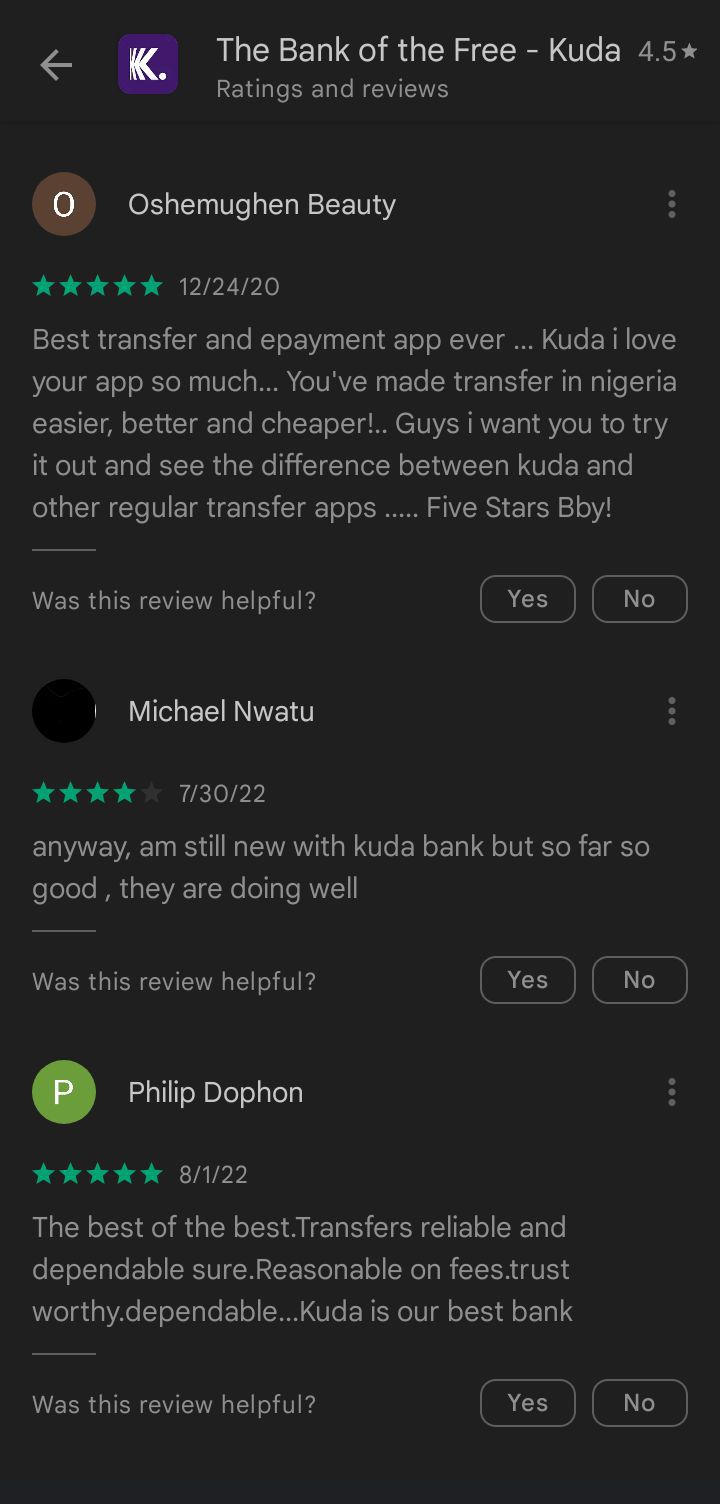 Kuda Bank reviews