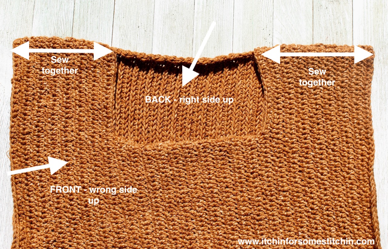 Seaming together the Beginner Crochet sweater by www.itchinforsomestitchin.com