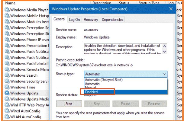 Disable Windows Automatic Updates with the Help of Services.msc