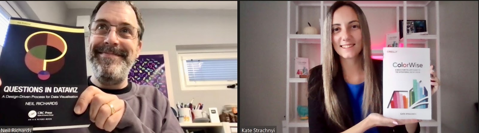 Side-by-side screenshots of reviewer Neil Richards (left) and ColorWise author Kate Strachnyi.