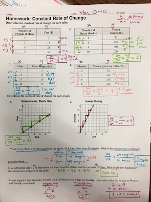 rate of change homework answers