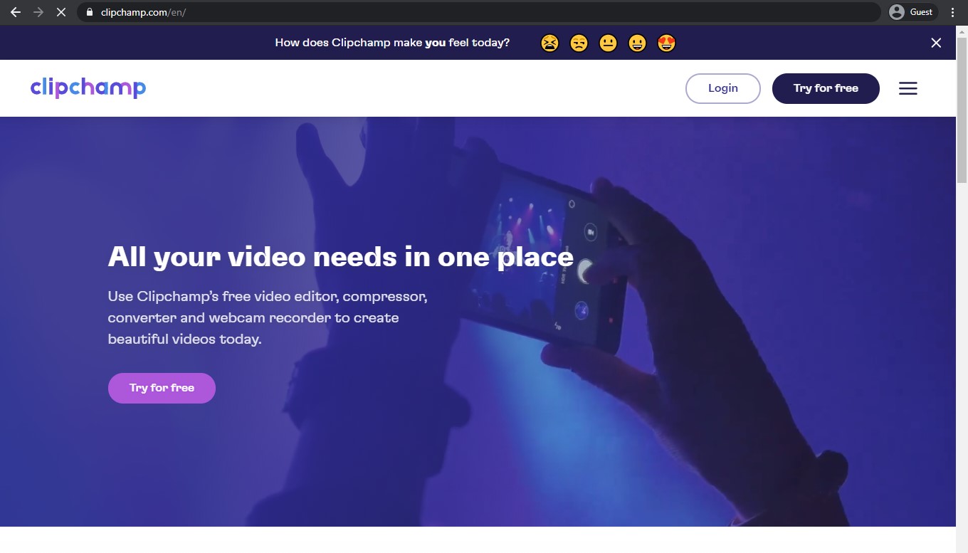 Clipchamp landing page