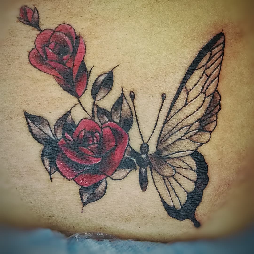 Half Rose Half Butterfly Tattoo