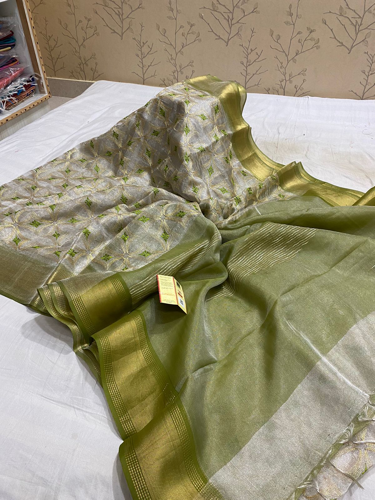 pure Tussar tissue embroedery silk saree