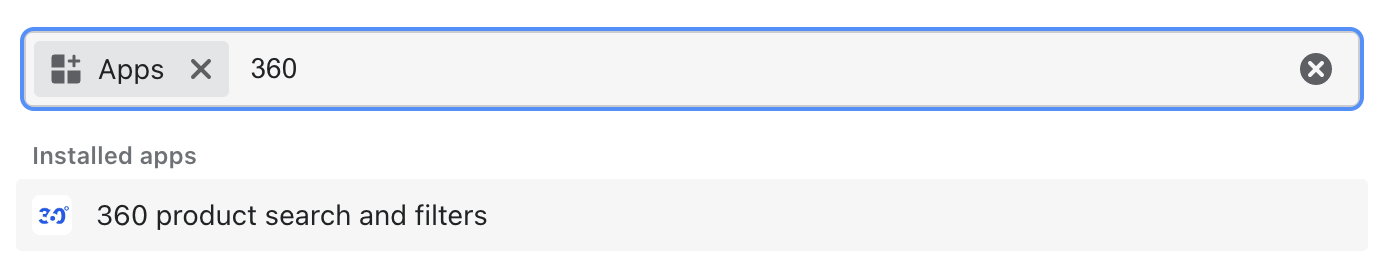 360 product search and filters in the Apps tab