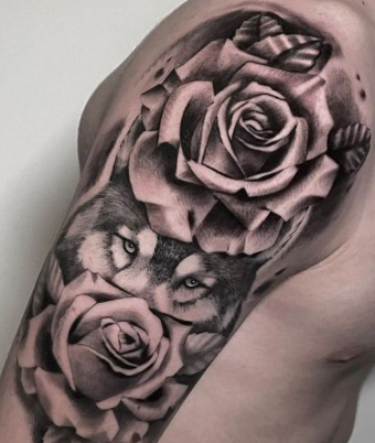 DotWork Rose With Wolf Eye 