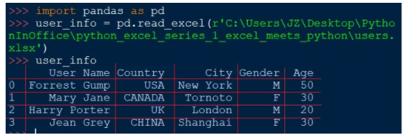 Excel Python integration: Code snippet to import Excel sheet with pandas