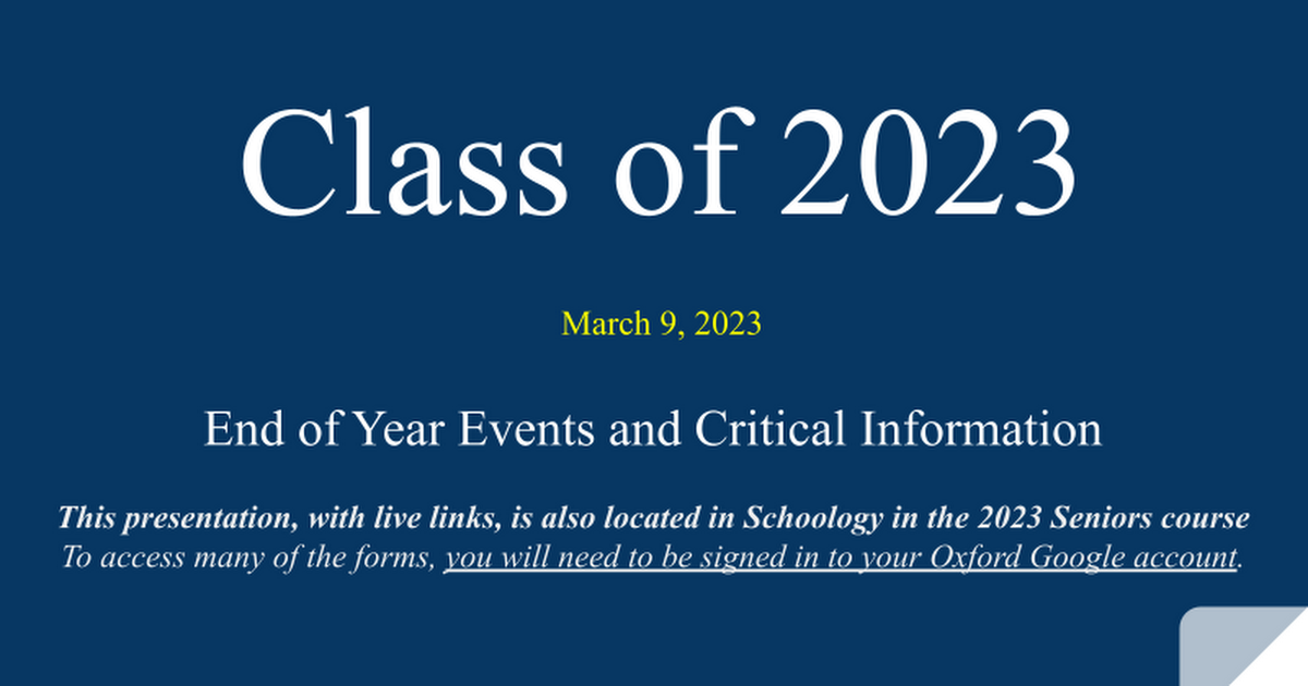 Senior Class Meeting 2023 Presentation