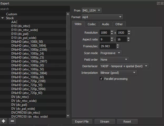 Export the video file on shotcut