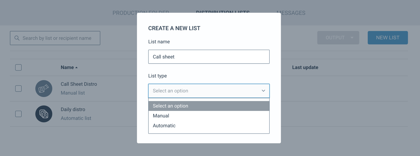 You can choose between Automatic or Manual lists.
