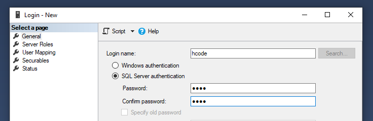 Criando um usuário no SSMS