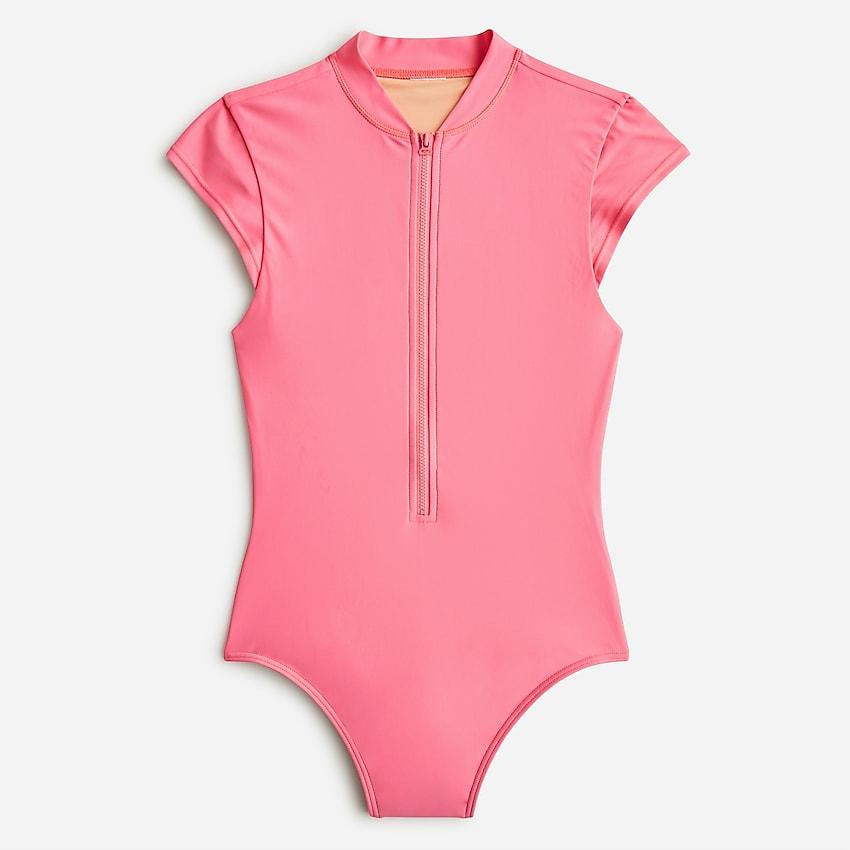 j.crew: active short-sleeve zip-up one-piece for women, right side, view zoomed