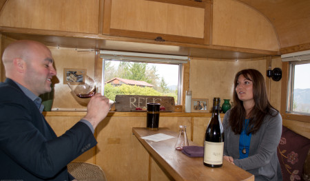 Logan of NVTT tasting wine from Relic with Annette Summerset hosting