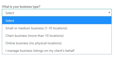 Bing Local Search: Select Your Business Type