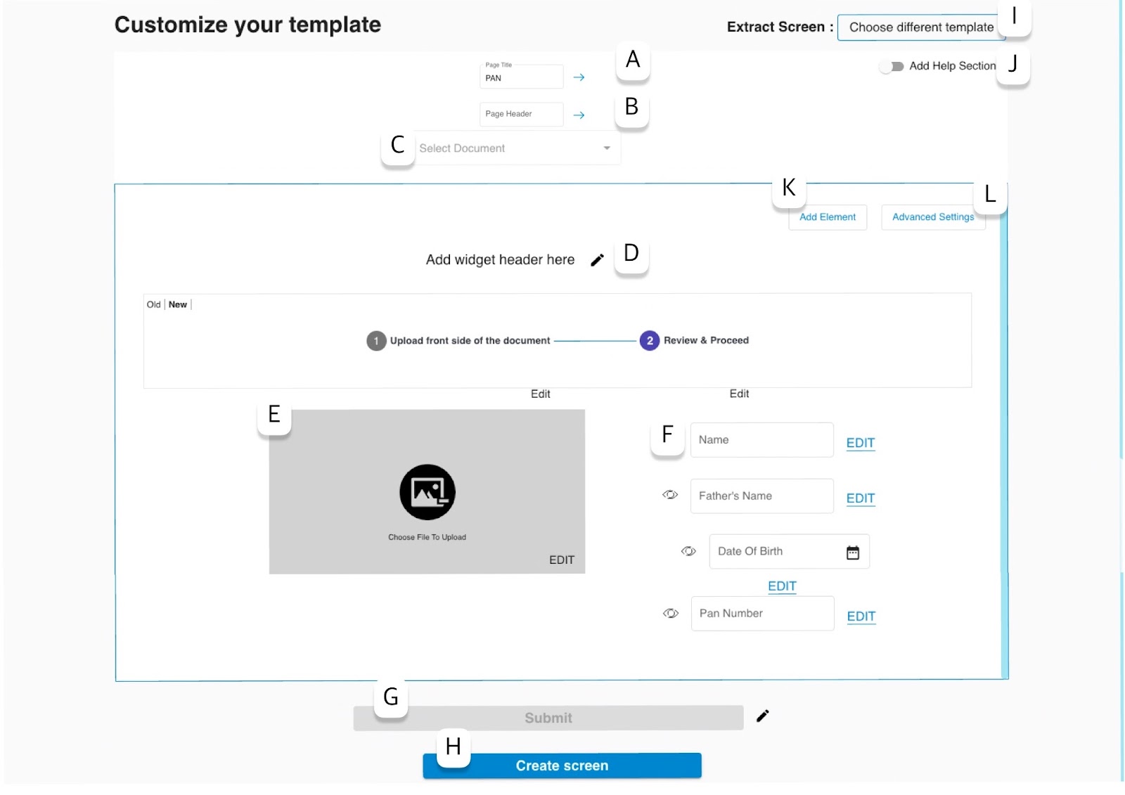 Data and Documents customisation screen