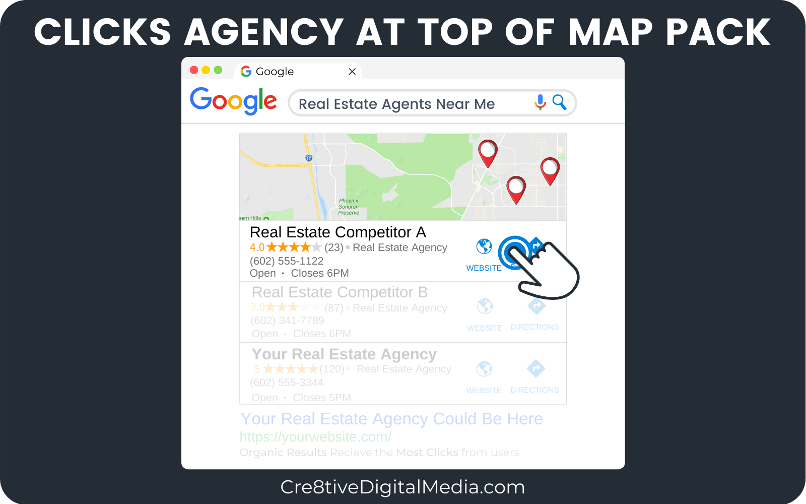 User clicks Real Estate Agency at top of map pack