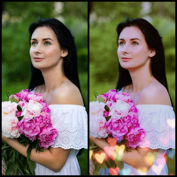 antes e depois da foto de uma mulher branca sendo que uma foi editada com o filtro Corazon do AirBrush