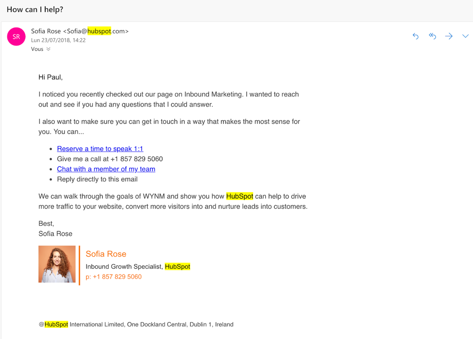 HubSpot email retargeting email example.