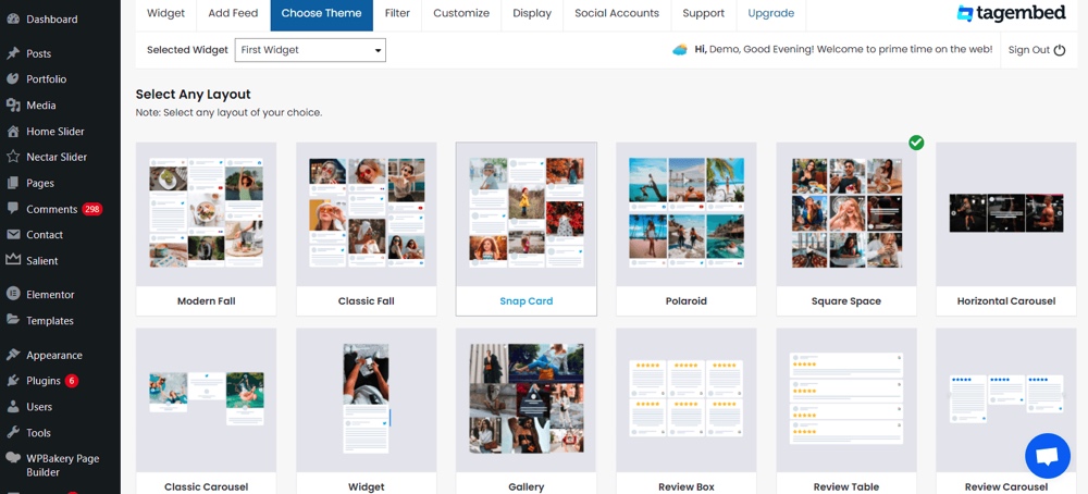 Estilos de widgets do Instagram com tags