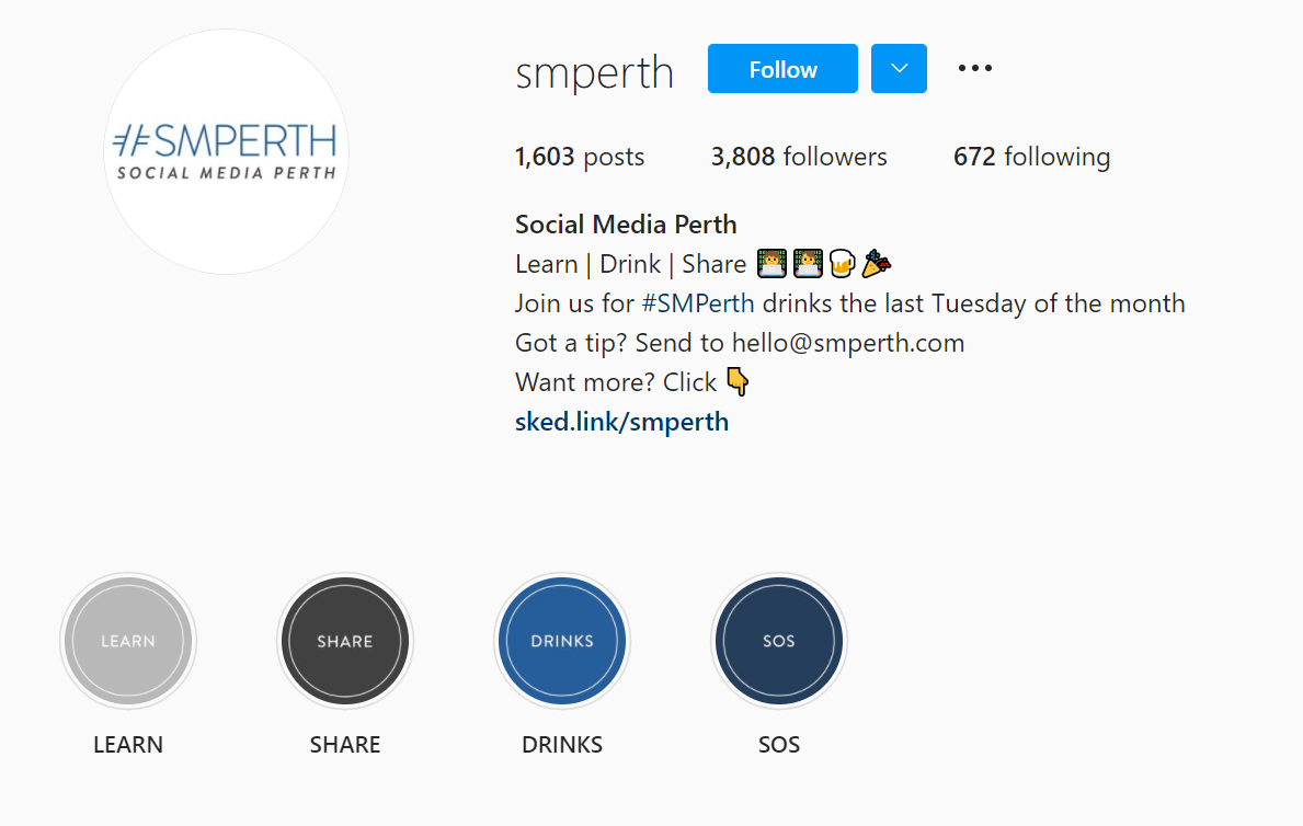 screenshot of smperth instagram profile