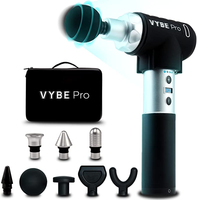 Vybe Pro Muscle Massage Gun for Athletes - 9 Speeds, 8 Attachments - Powerful Handheld Deep Tissue Percussion Massager for Body, Back, Shoulder Pain - Quite Portable Electric Therapy Fascia Gun