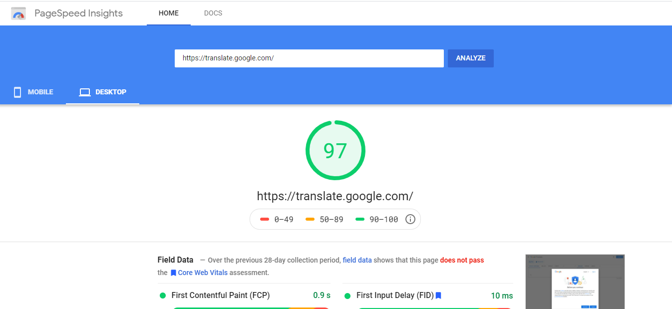 تست سرعت سایت در گوگل پیج اسپید