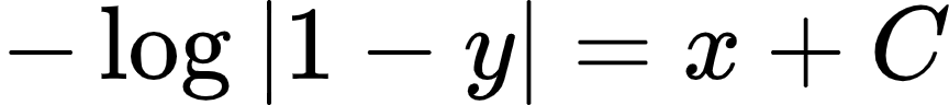 {"font":{"size":10,"color":"#000000","family":"Arial"},"type":"align*","id":"4-1-1-0","code":"\\begin{align*}\n{-\\log_{}\\left|1-y\\right|}&={x+C}\t\n\\end{align*}","ts":1603626998687,"cs":"ECY4Ue0gqyBVhxF1/9Ikpw==","size":{"width":144,"height":16}}