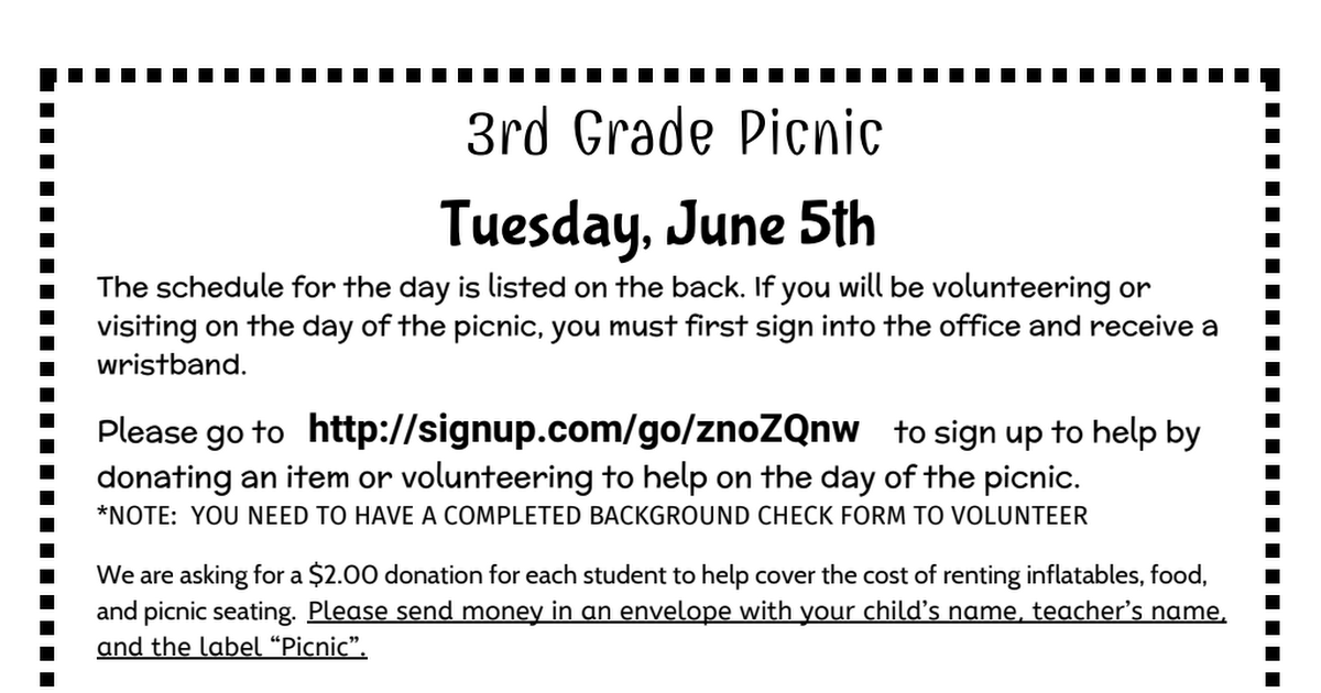 3rd Grade Picnic - Send home information.pdf