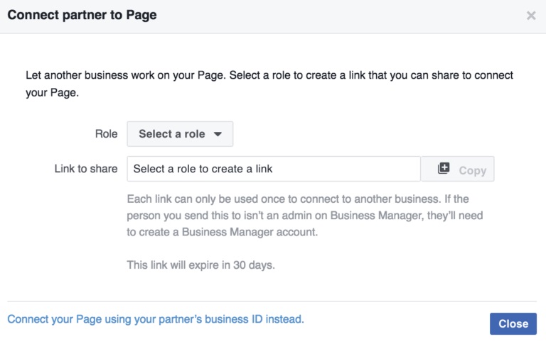Facebook Business Manager connect to partner page