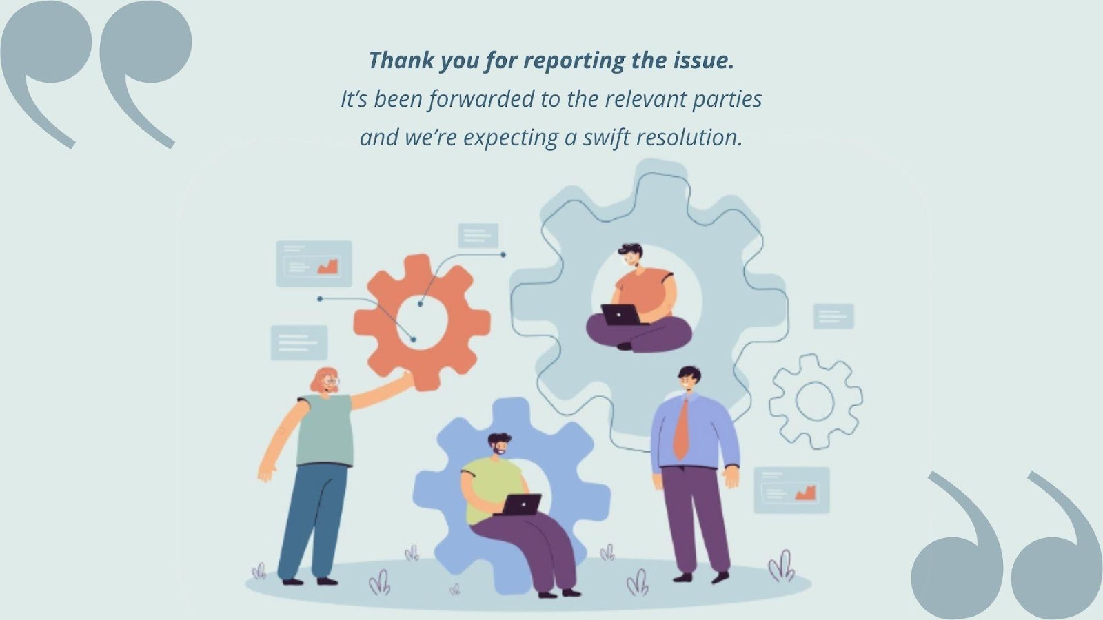 Best Canned Responses: Illustration of four people working on a customer issue that requires teamwork.