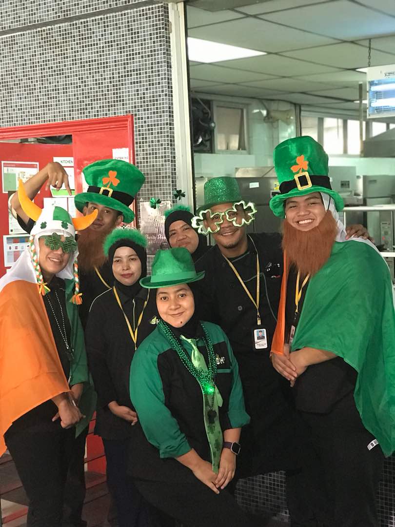 EP Catering team celebrating St Patrick's Day in 2018