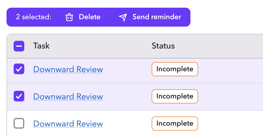Delete or send reminders for tasks