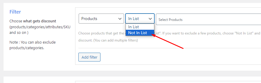 products not in list