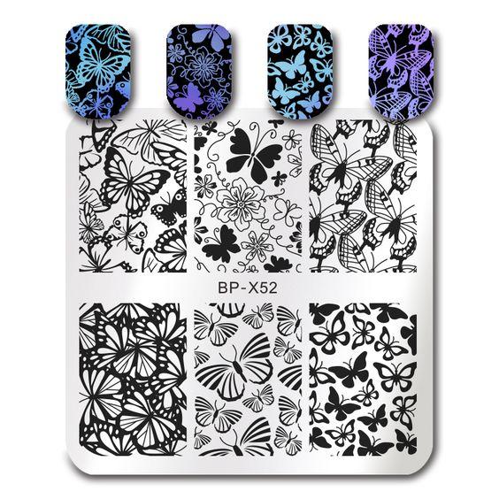 $1.99 BORN PRETTY Square Stamping Template Butterfly Flower Manicure Nail Art Image Plate BP-X52 - BornPrettyStore.com