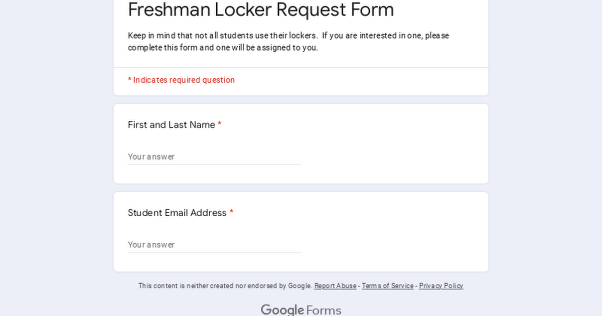 Freshman Locker Request Form