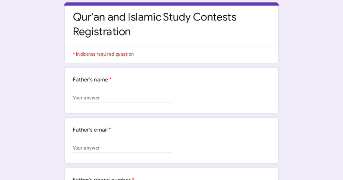 Qur'an and Islamic Study Contests Registration
