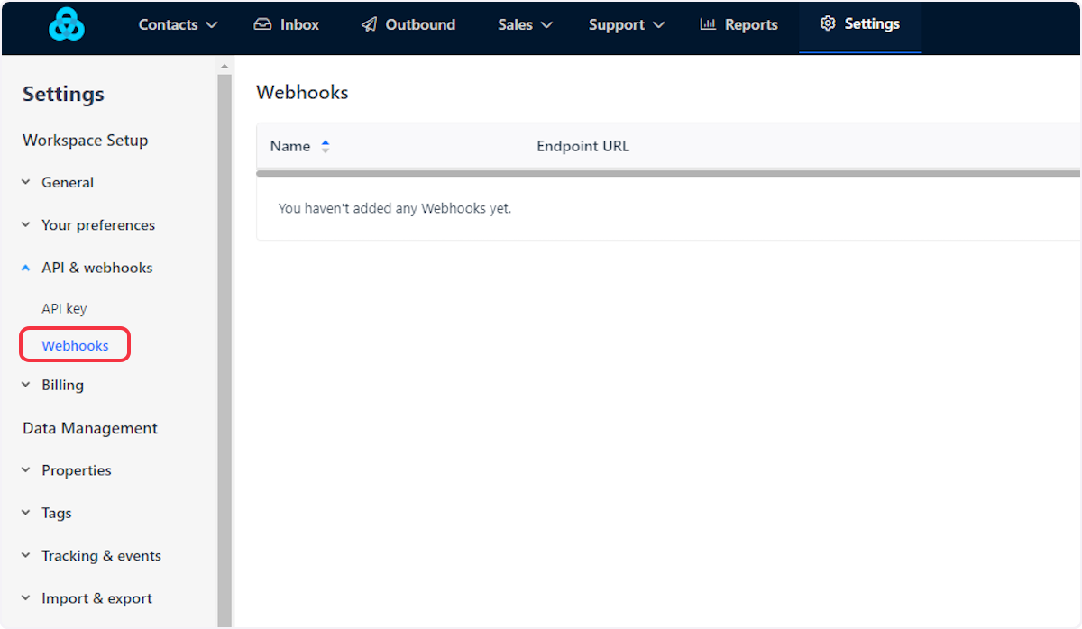 Click on 'Webhooks' under the "API & webhooks" tab.