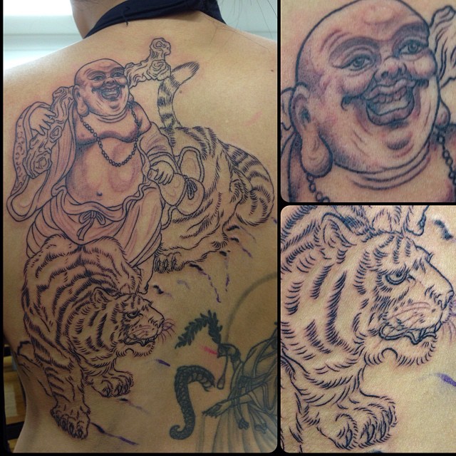 Outlined Tiger And Buddha