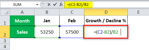 Menghitung Persen Kenaikan di Microsoft Excel - masukkan formula persen kenaikan
