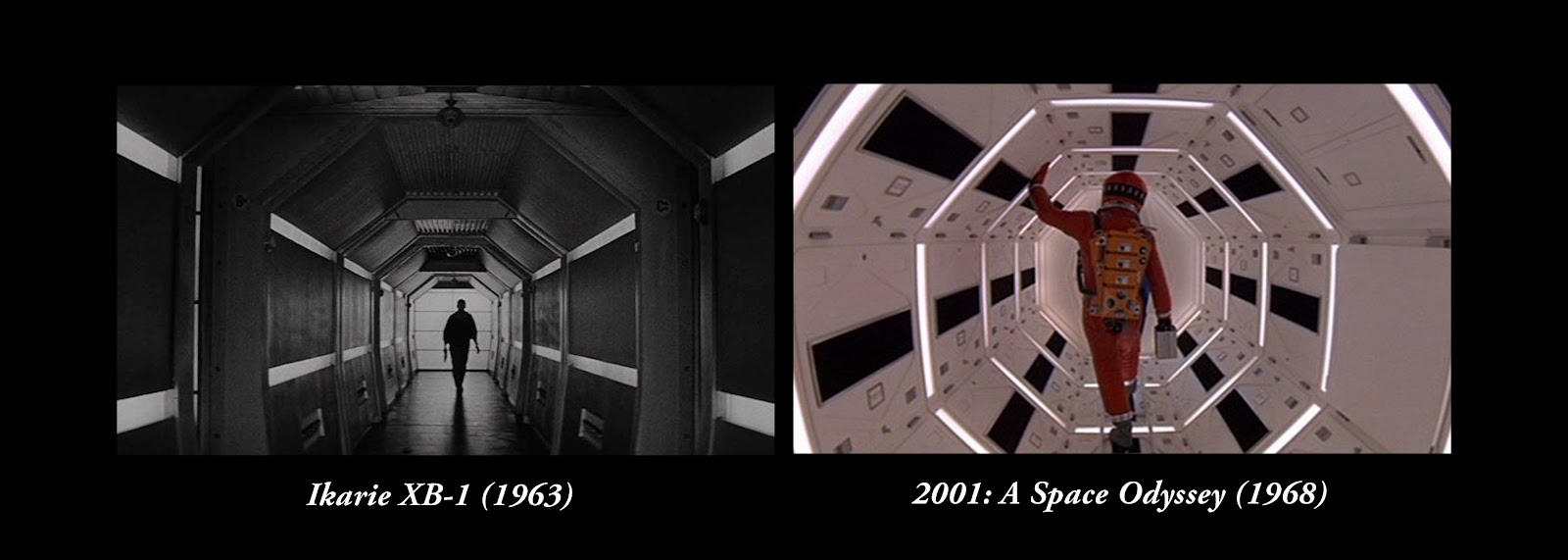 A side by side comparison between iconic tunnel shots in Ikarie XB-1 and 2001: A Space Odyssey.