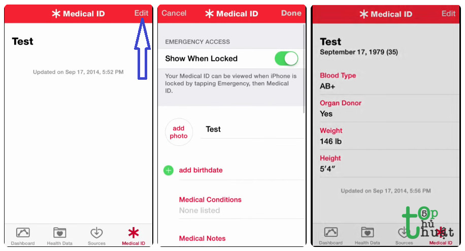 Thêm thông tin trên Medical ID Thủ thuật sử dụng Health App- ứng dụng sức khỏe trên iPhone