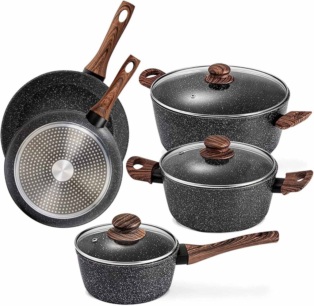  Prikoi Nonstick Cookware Set, Aluminum Kitchen Pots, and Pans Set
