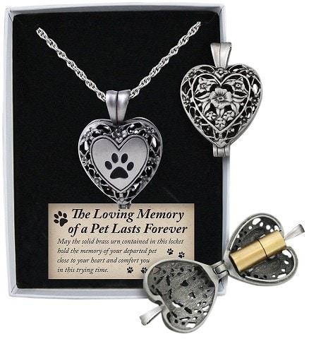 Cathedral Art Paw Print Memorial Ashes Locket Necklace, Pewter